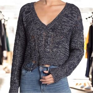 Wildfox Sweater NWT Blue distressed V-neck Knit Sweater Medium